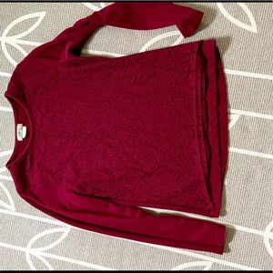 Maroon Lace Front Sweater